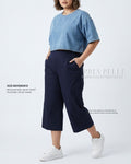 Pria Pelle Capri Culottes Pants | Back garter - Cotton Twill Blue Black - Non Stretch