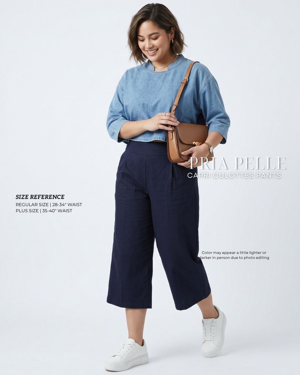 Pria Pelle Capri Culottes Pants | Back garter - Cotton Twill Blue Black - Non Stretch