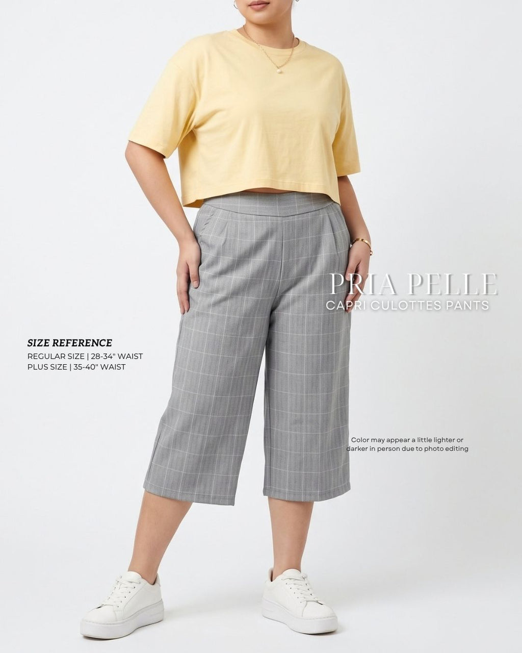 Pria Pelle Capri Culottes Pants | Back garter - Special Fabric Checkered Gray - Non Stretch