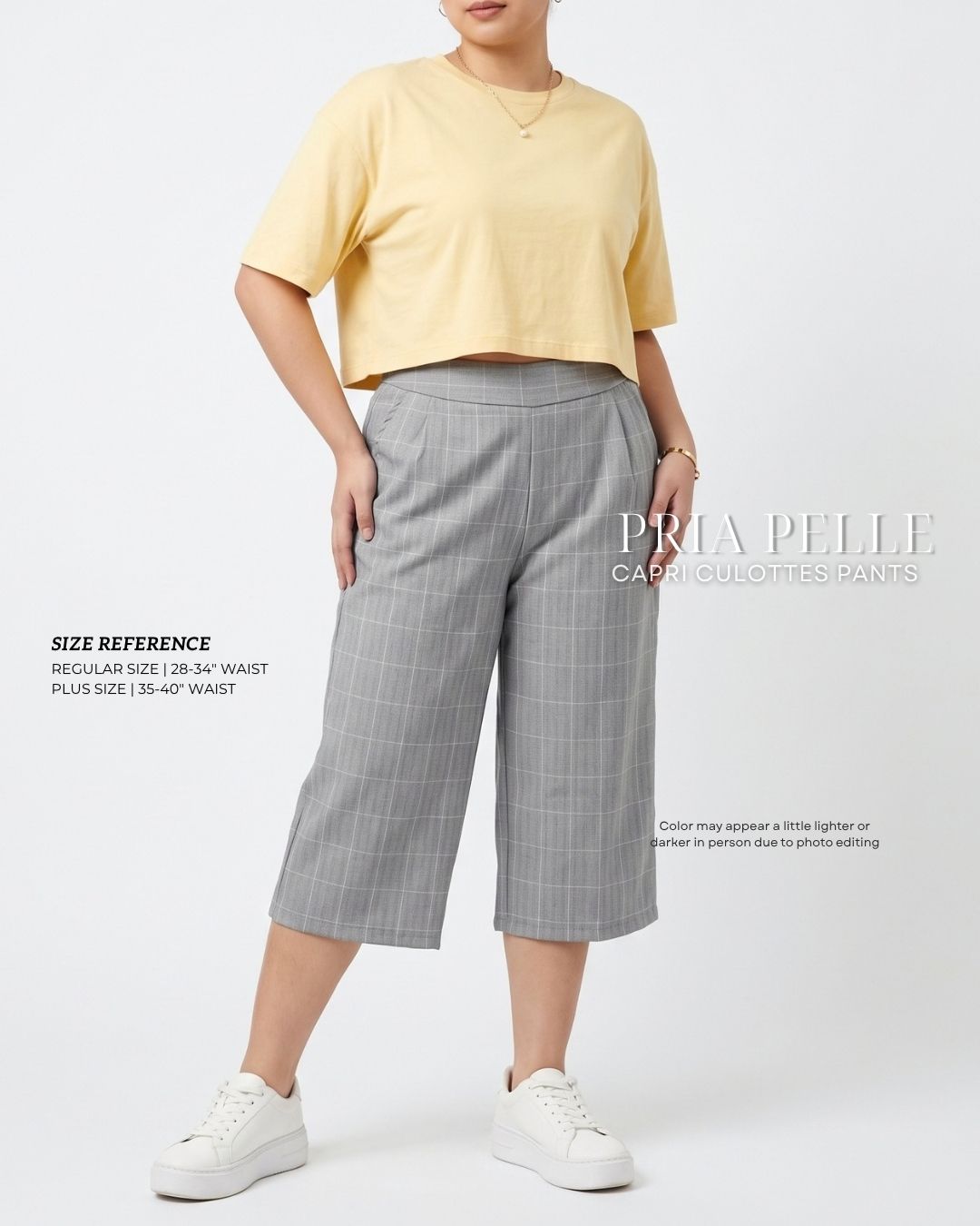 Pria Pelle Capri Culottes Pants | Back garter - Special Fabric Checkered Gray - Non Stretch