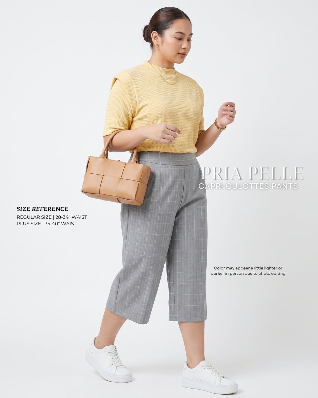 Pria Pelle Capri Culottes Pants | Back garter - Special Fabric Checkered Gray - Non Stretch