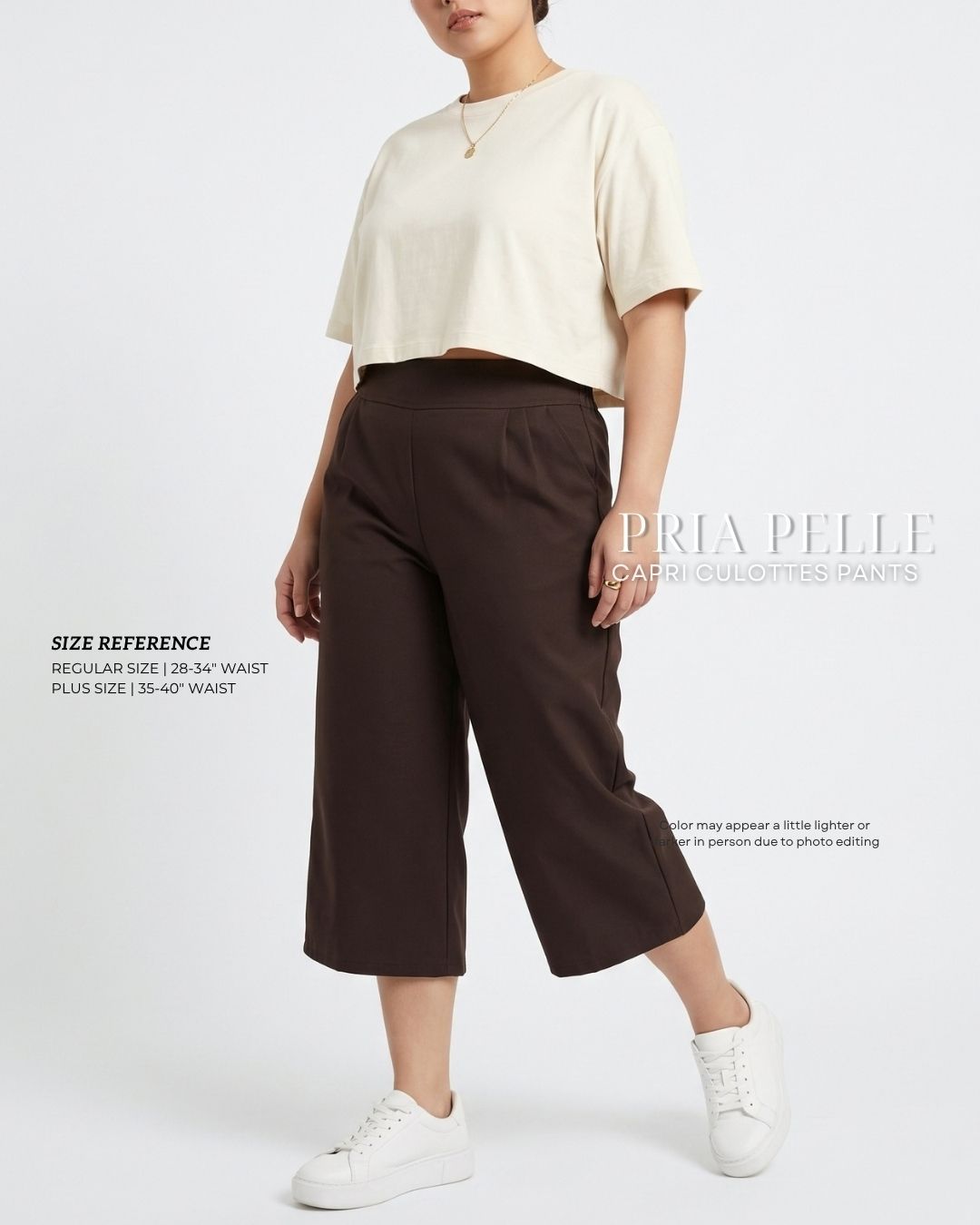Pria Pelle Capri Culottes Pants | Back garter - Cotton Twill Chocolate Brown with Stretch Allowance