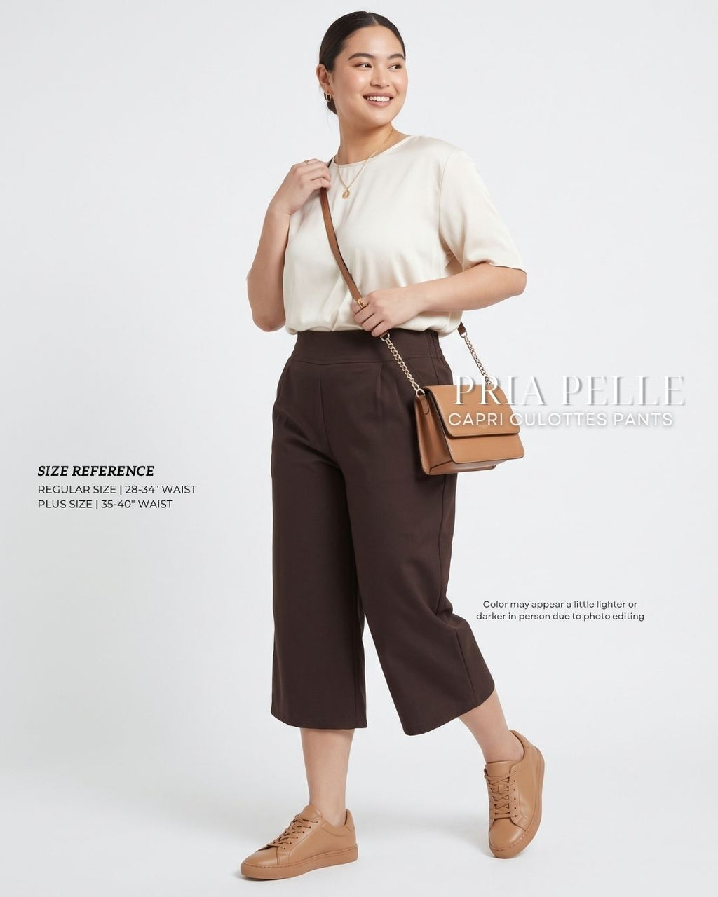 Pria Pelle Capri Culottes Pants | Back garter - Cotton Twill Chocolate Brown with Stretch Allowance