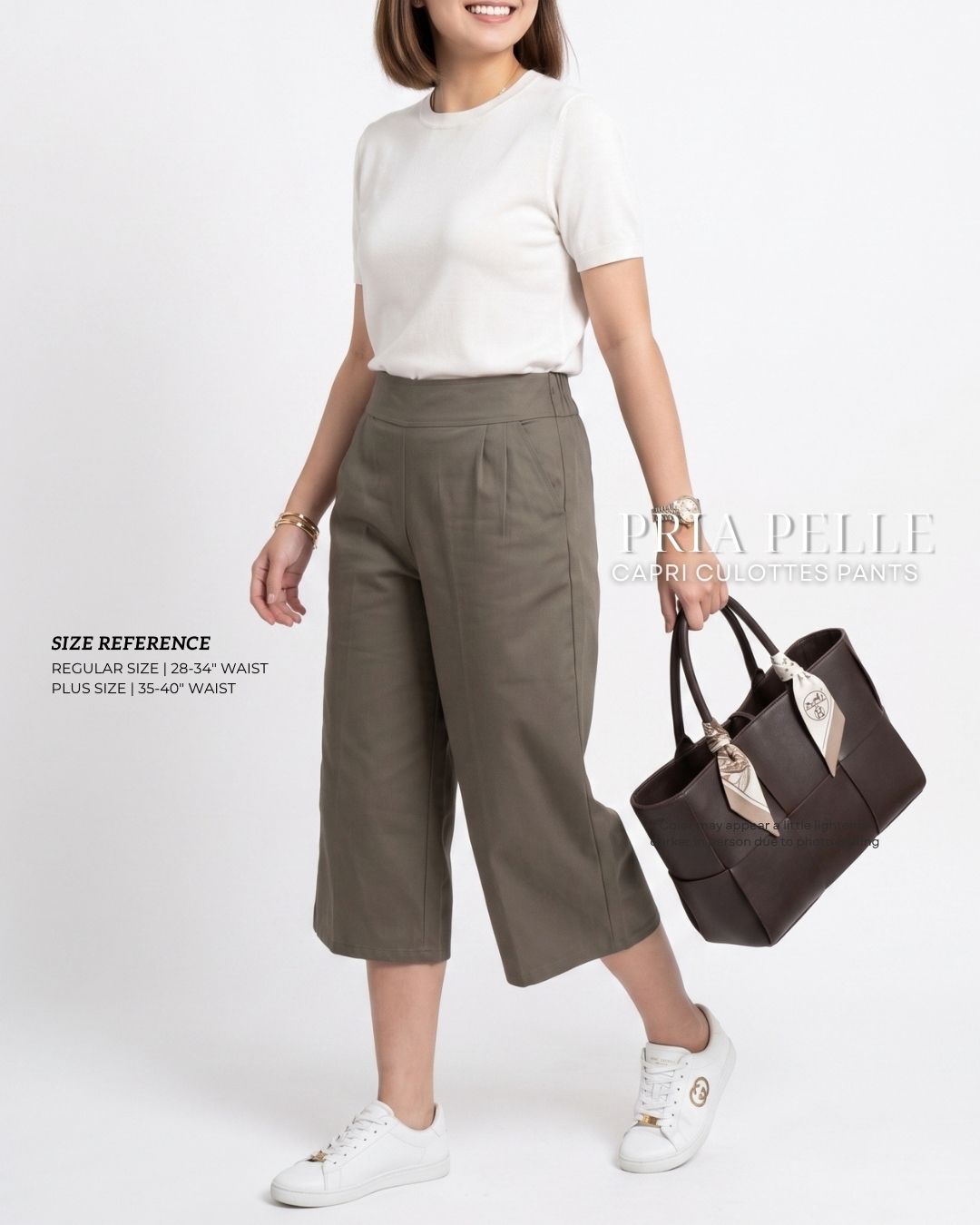 Pria Pelle Capri Culottes Pants | Back garter - Cotton Twill Gray Olive | Non Stretch