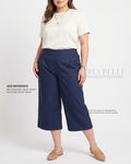 Pria Pelle Capri Culottes Pants | Back garter - Cotton Blend Midnight Blue - Non Stretch