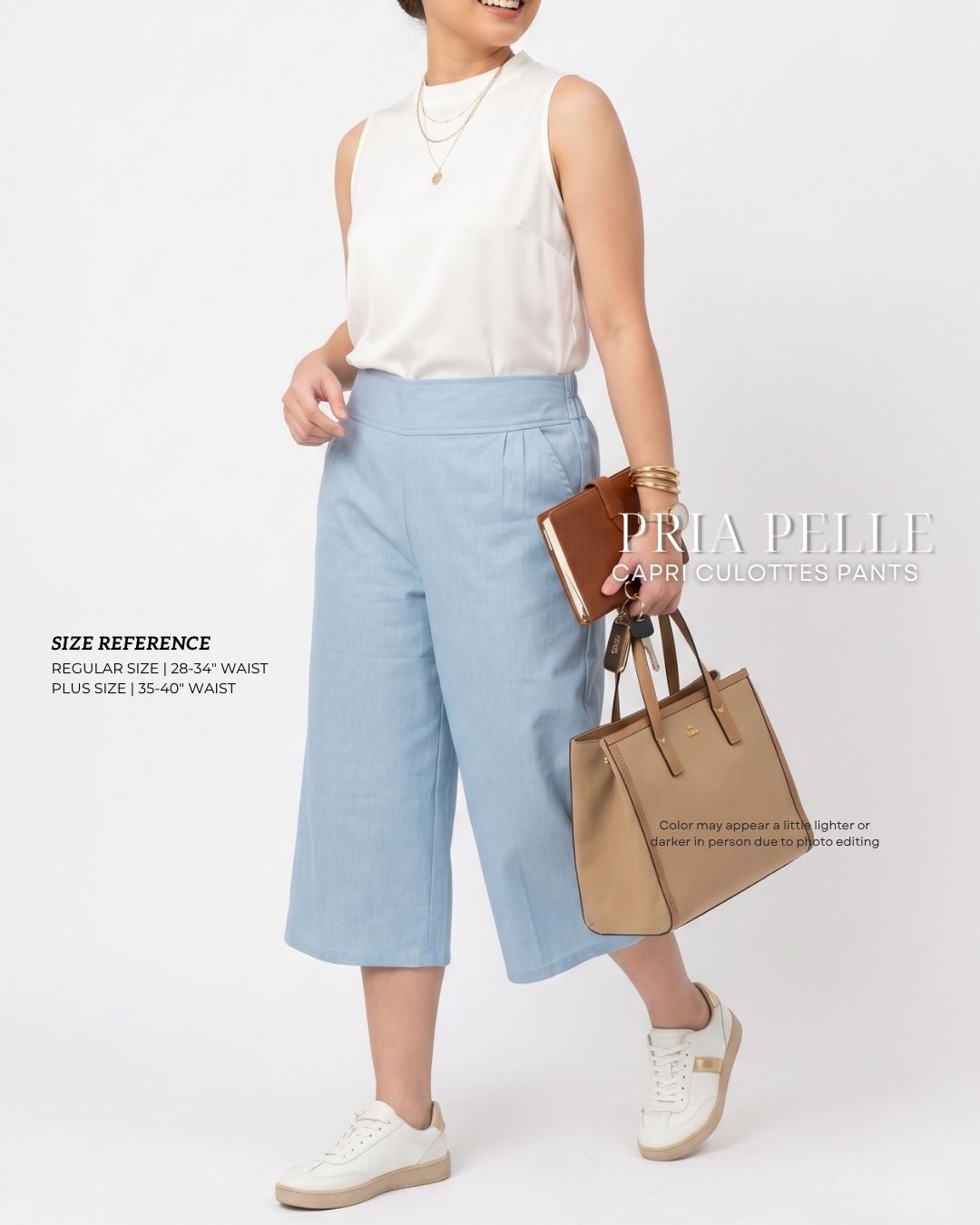Pria Pelle Capri Culottes Pants | Back garter - Denim Blend Light Gray with Stretch