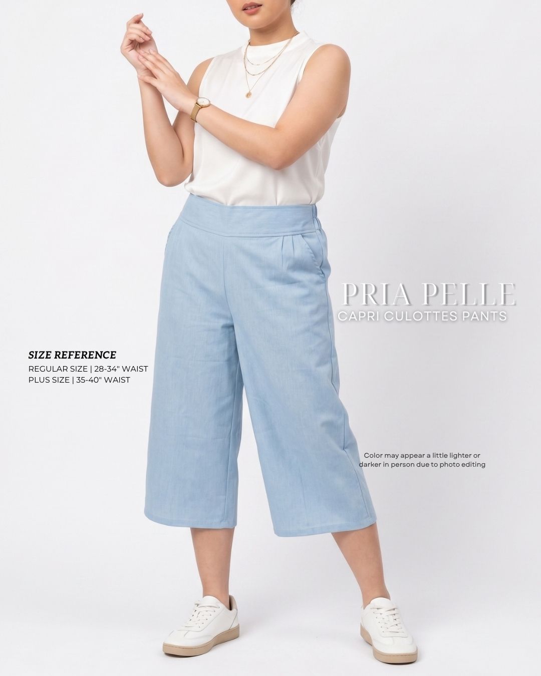 Pria Pelle Capri Culottes Pants | Back garter - Denim Blend Light Gray with Stretch