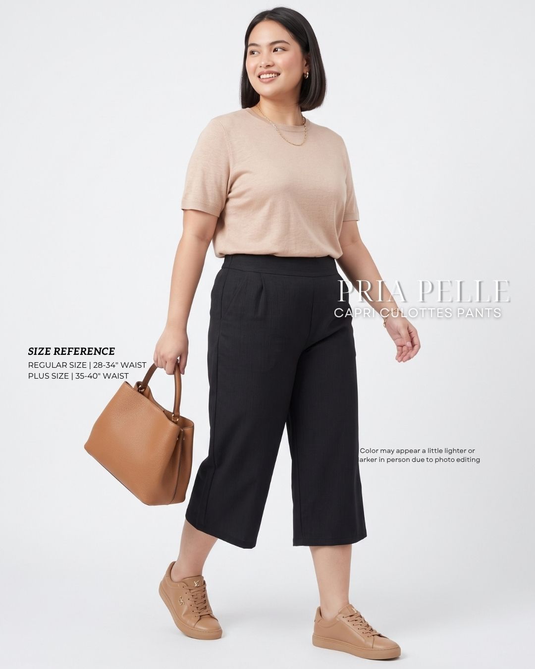 Pria Pelle Capri Culottes Pants | Back garter - Cotton Twill Black (Pin Stripes Finish) with Stretch