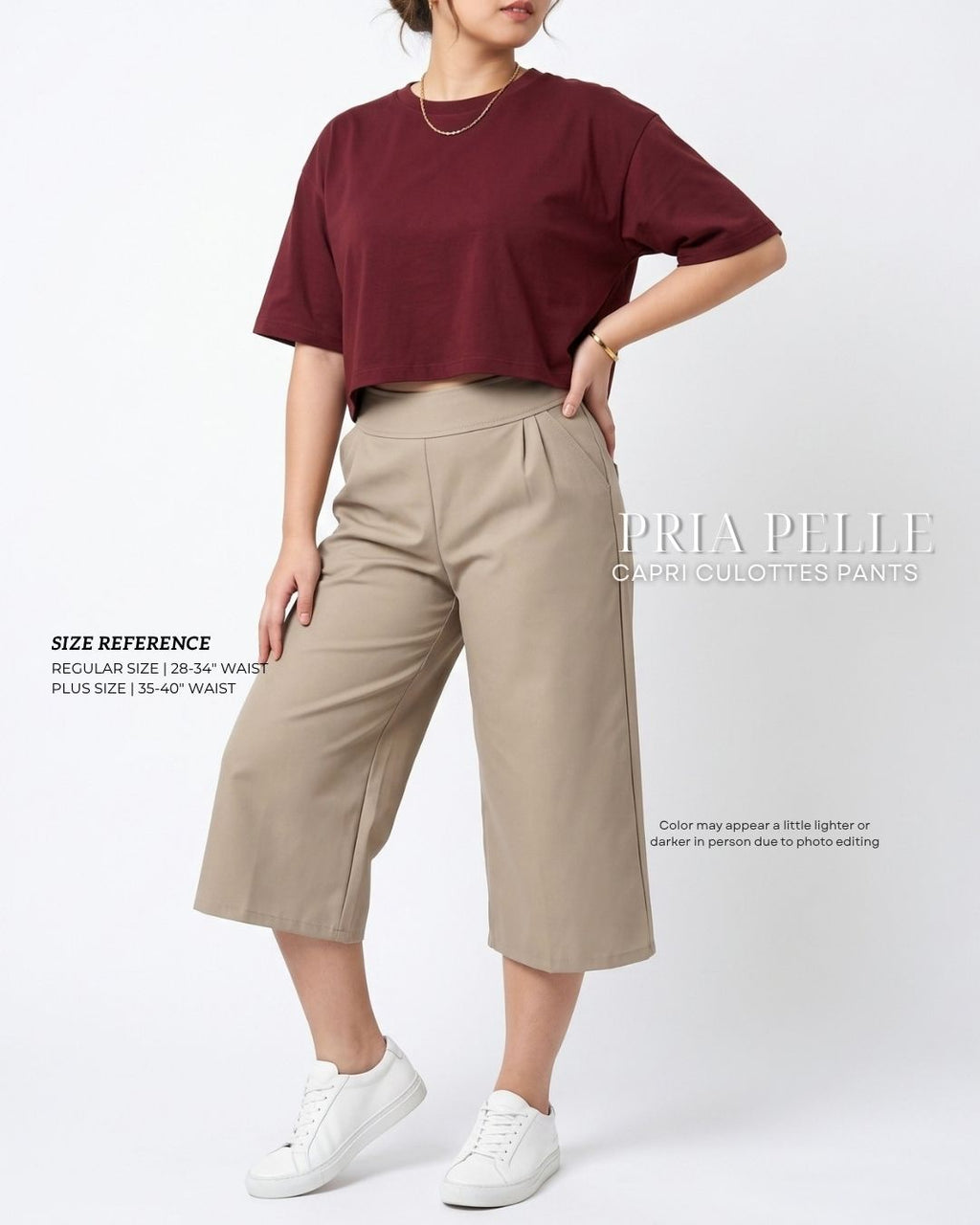 Pria Pelle Capri Culottes Pants | Back garter - Cotton Blend Tan with Stretch