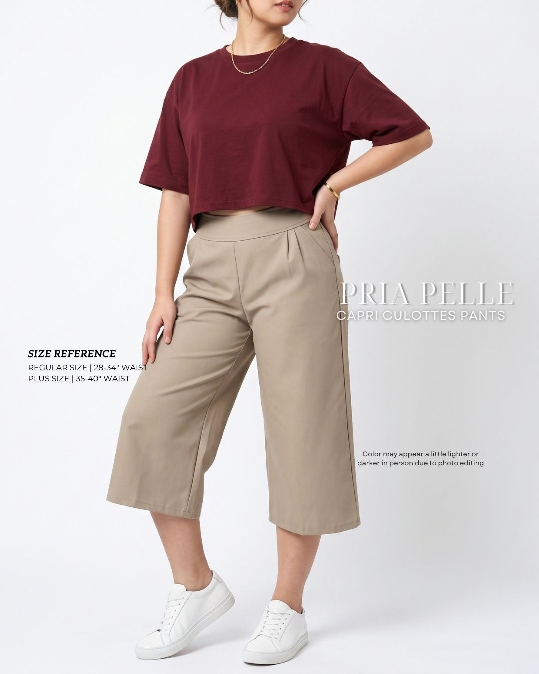 Pria Pelle Capri Culottes Pants | Back garter - Cotton Blend Tan with Stretch