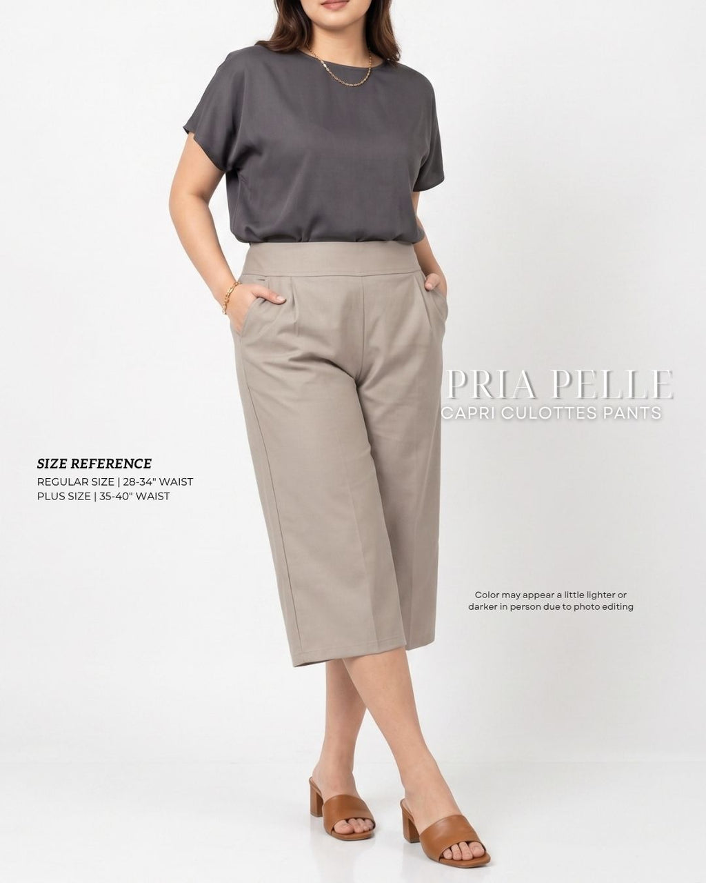 Pria Pelle Capri Culottes Pants | Back garter - Linen Blend Warm Gray | Non Stretch