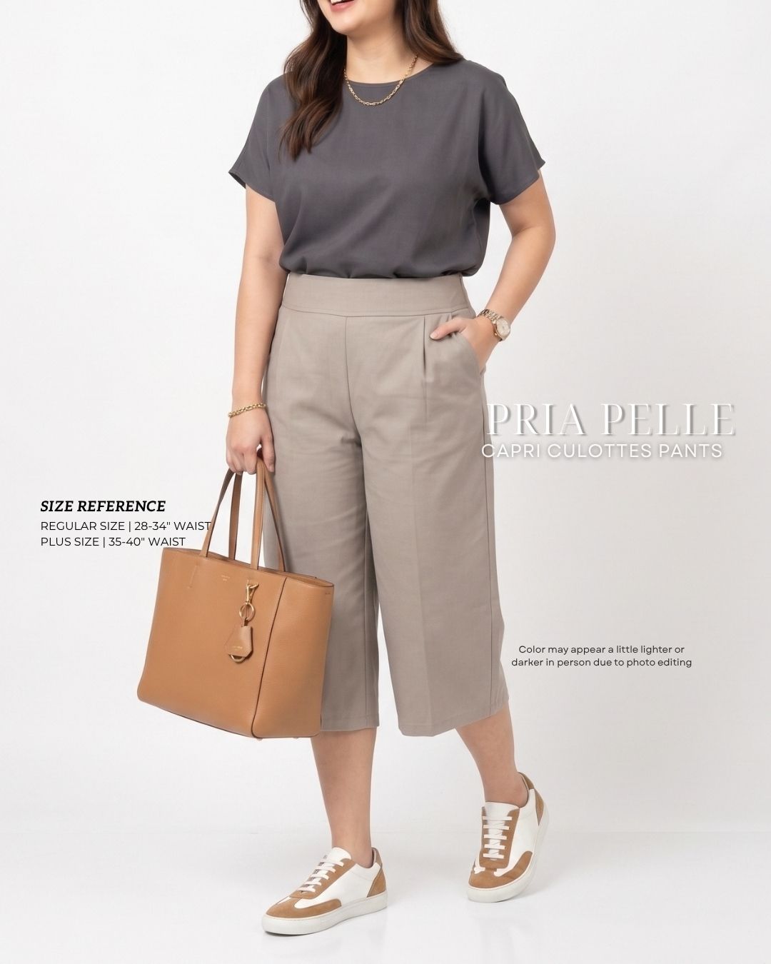 Pria Pelle Capri Culottes Pants | Back garter - Linen Blend Warm Gray | Non Stretch