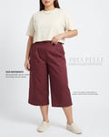 Pria Pelle Capri Culottes Pants | Back garter - Cotton Twill Wine Red - Non Stretch