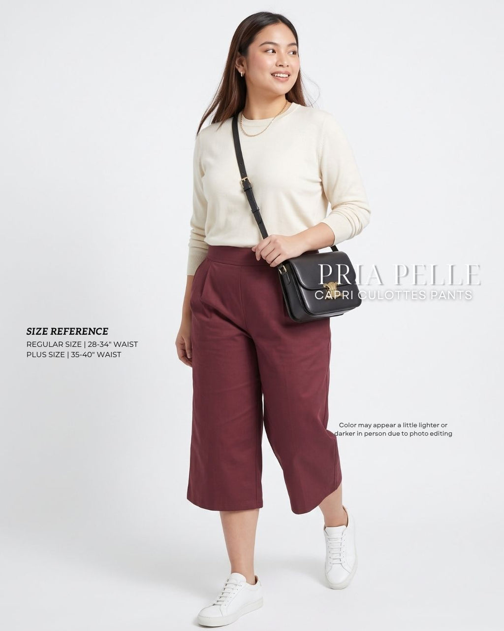 Pria Pelle Capri Culottes Pants | Back garter - Cotton Twill Wine Red - Non Stretch
