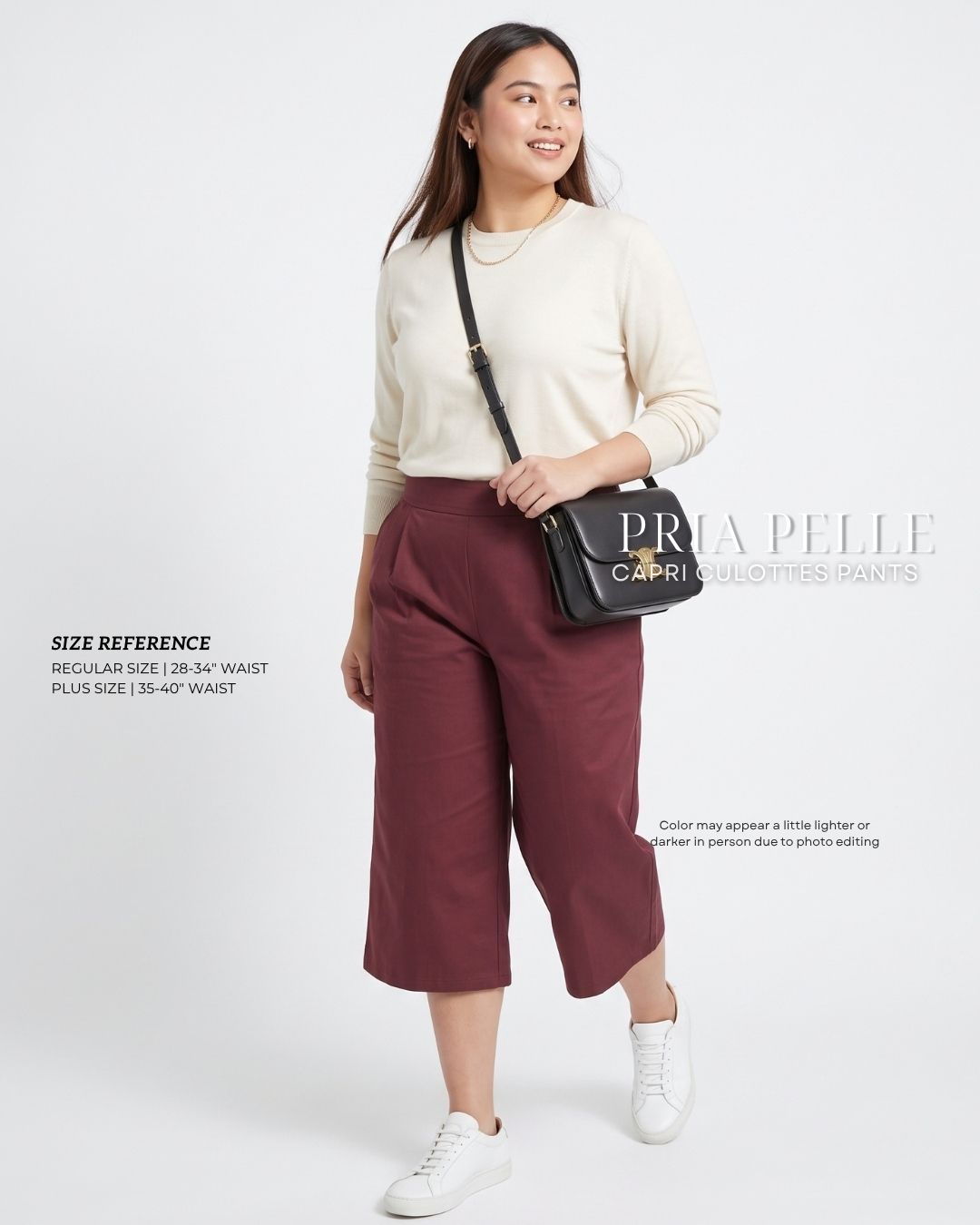 Pria Pelle Capri Culottes Pants | Back garter - Cotton Twill Wine Red - Non Stretch