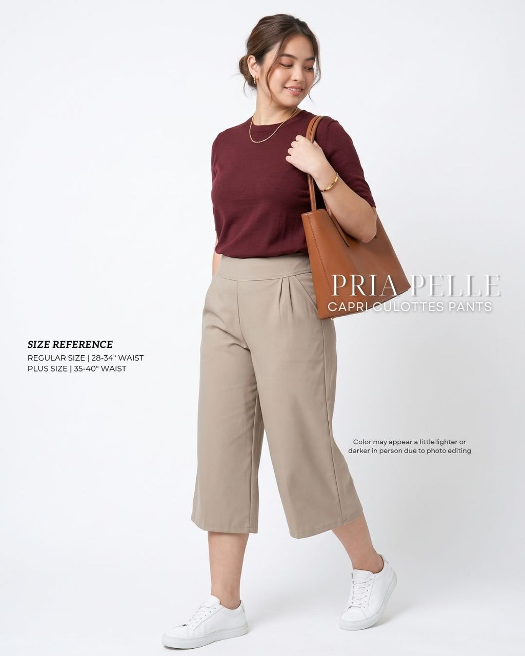 Pria Pelle Capri Culottes Pants | Back garter - Cotton Blend Tan with Stretch