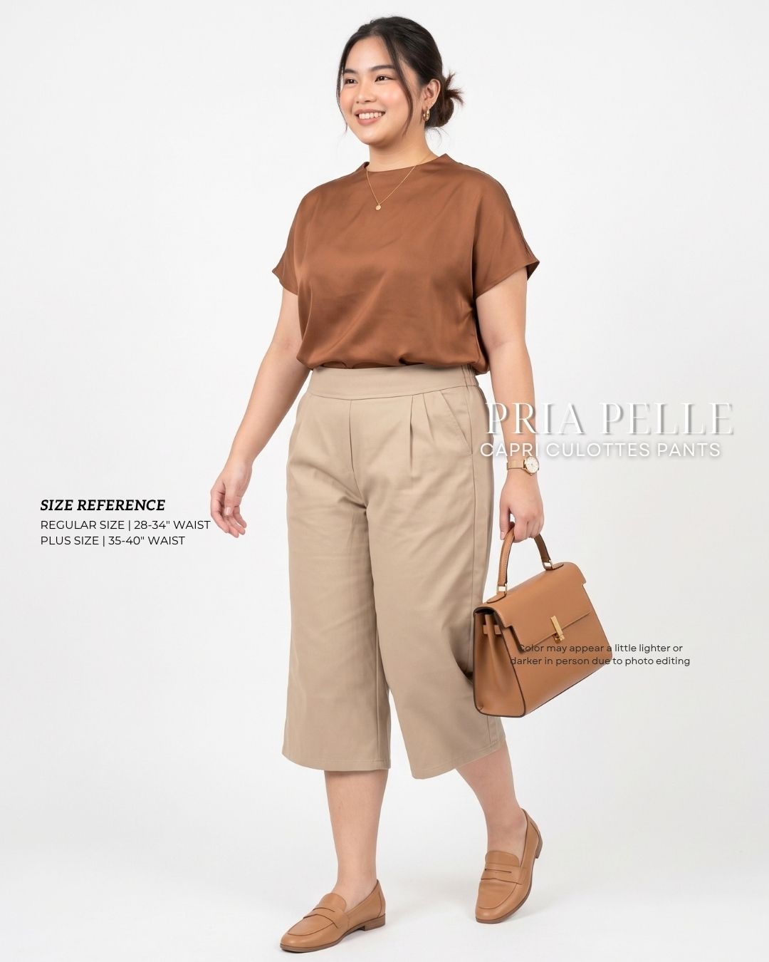 Pria Pelle Capri Culottes Pants | Back garter - Cotton Blend Warm Tan - Non Stretch