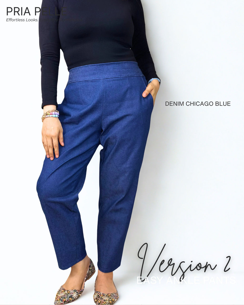 Pria Pelle Ankle Pants Version 2 | Back Garter - Denim Chicago Blue