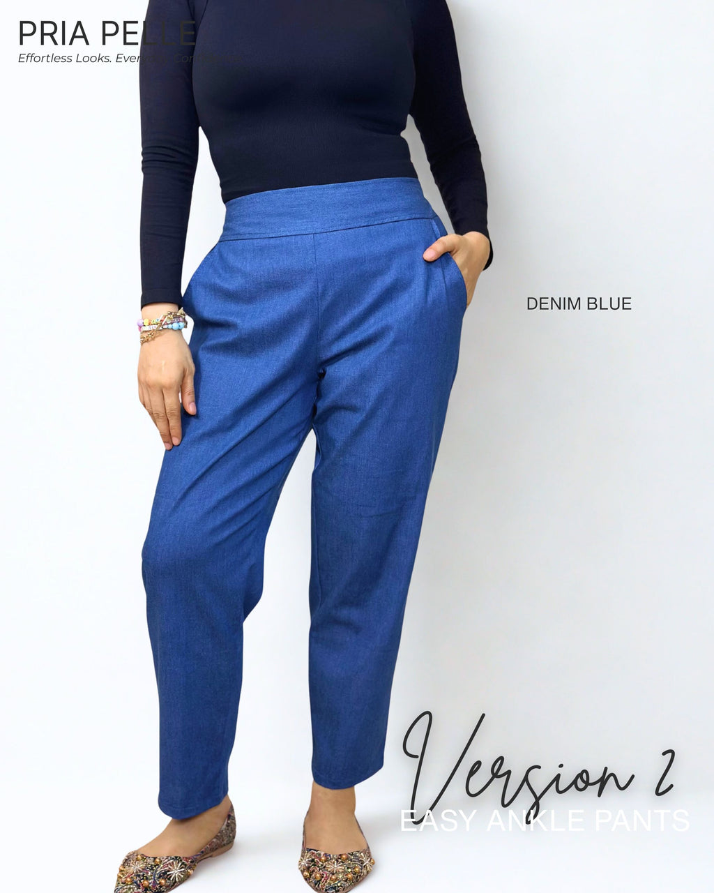 Pria Pelle Ankle Pants Version 2 | Back Garter - Denim Blue