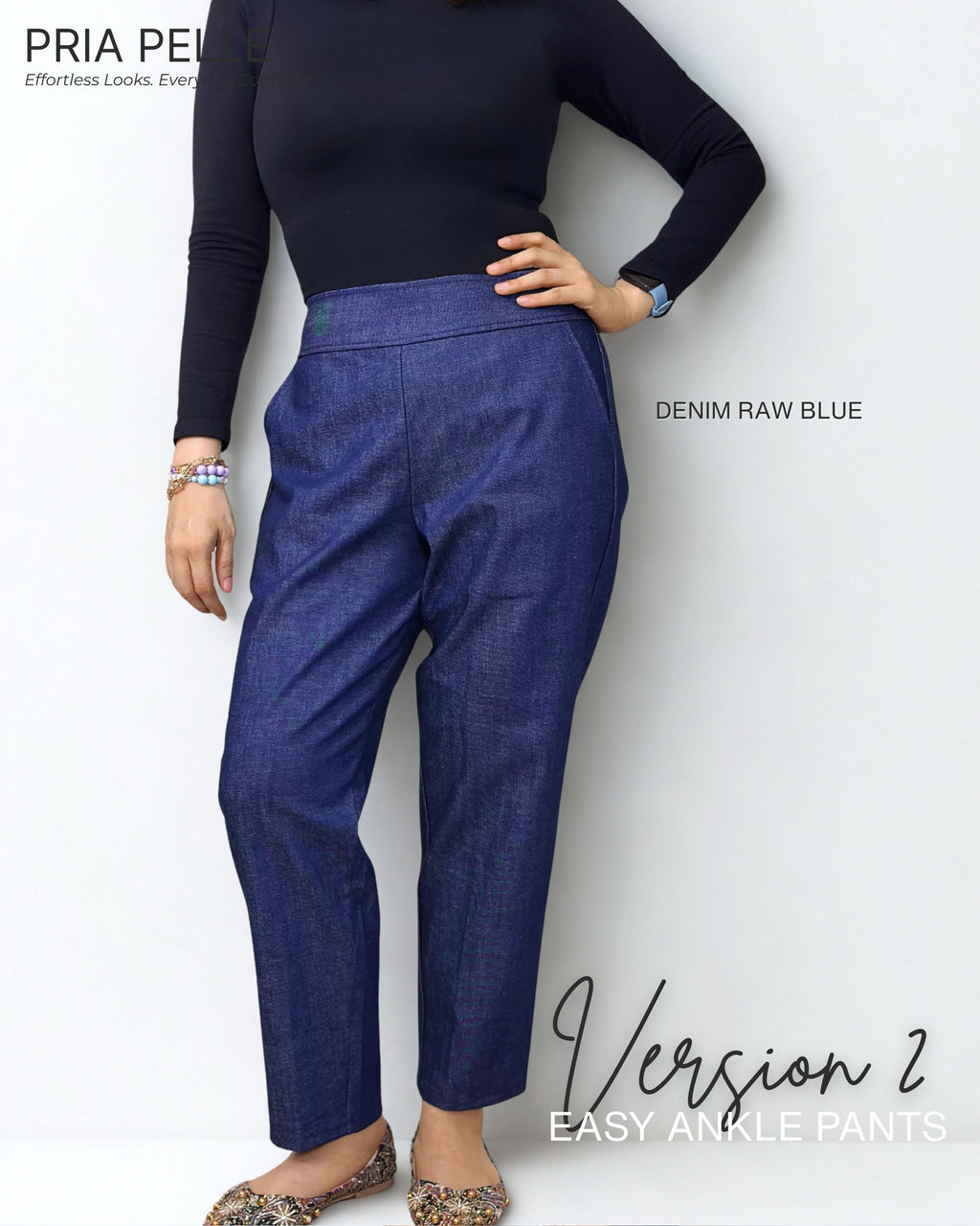 Pria Pelle Ankle Pants Version 2 | Back Garter - Denim Raw Blue