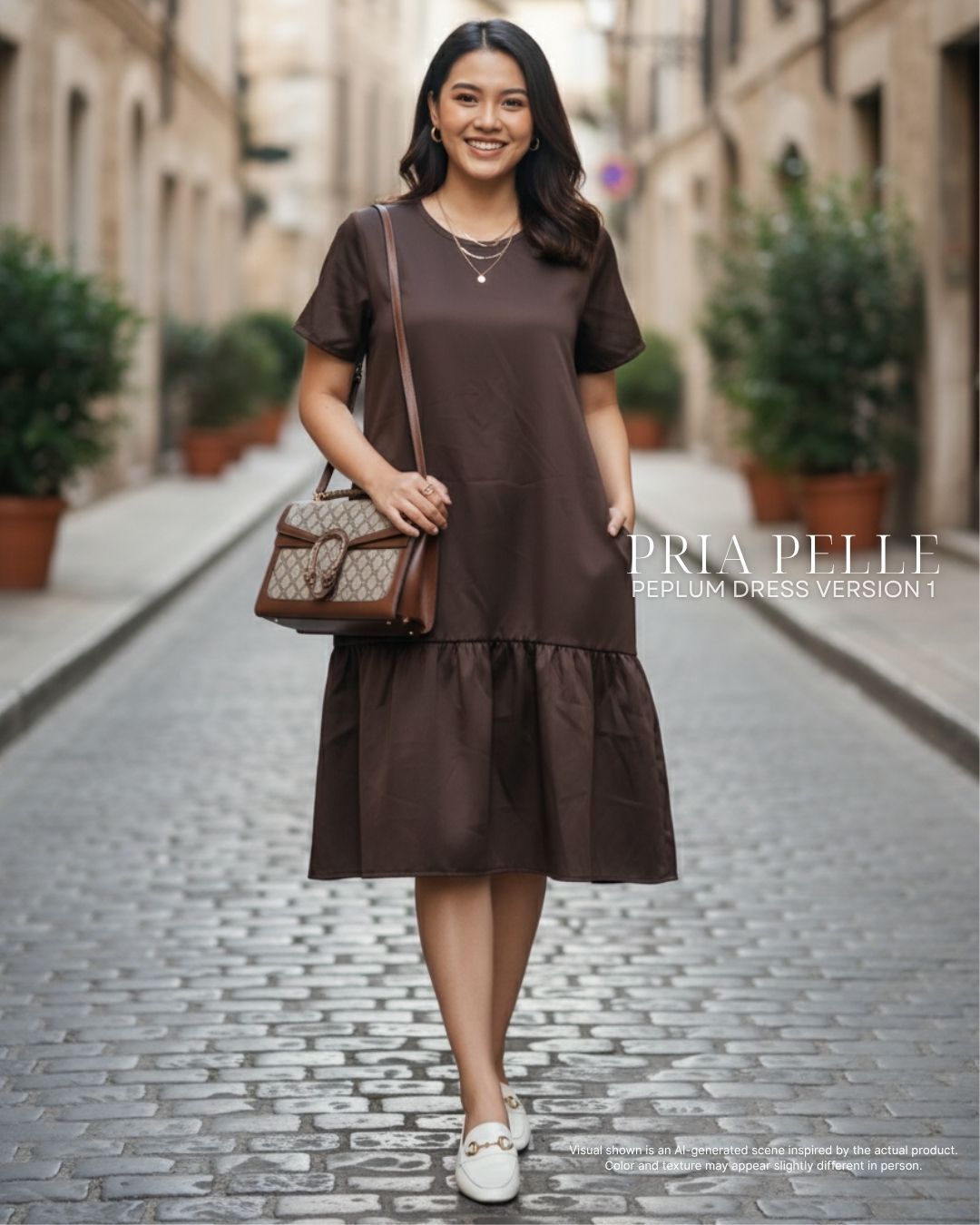 Pria Pelle Peplum Dress Version 1 | Cotton Satin Dark Brown - Non Stretch