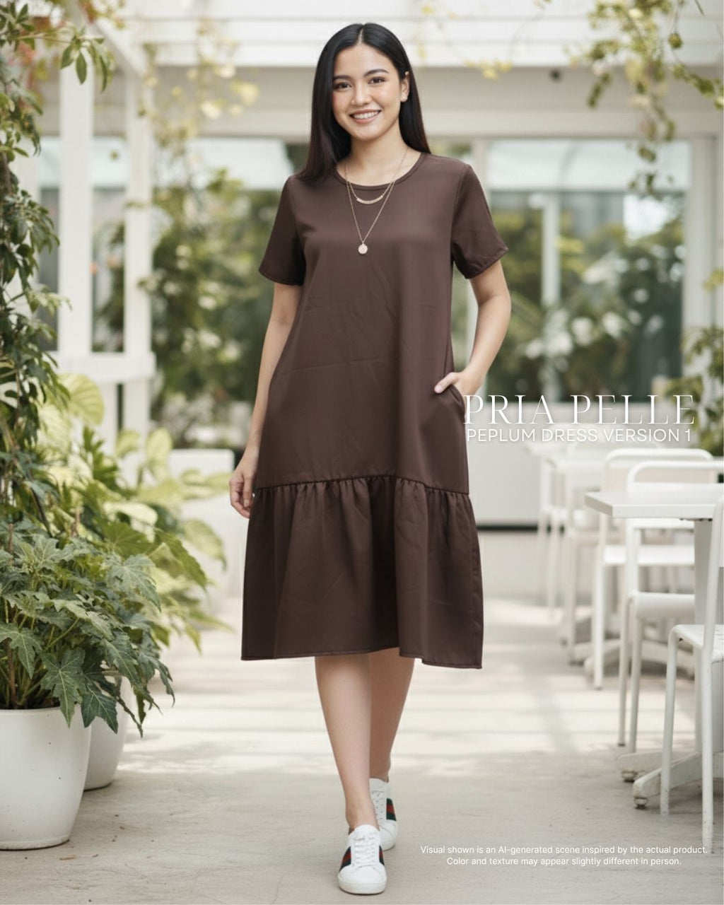 Pria Pelle Peplum Dress Version 1 | Cotton Satin Dark Brown - Non Stretch