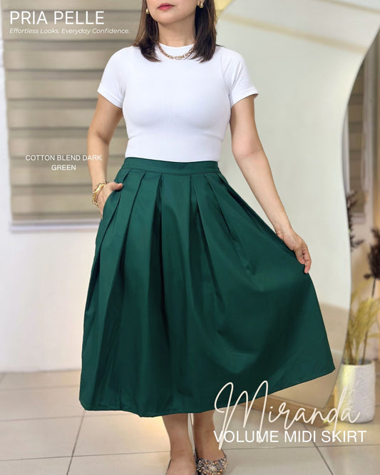 Pria Pelle Miranda Midi Volume Skirt | Cotton Blend Dark Green