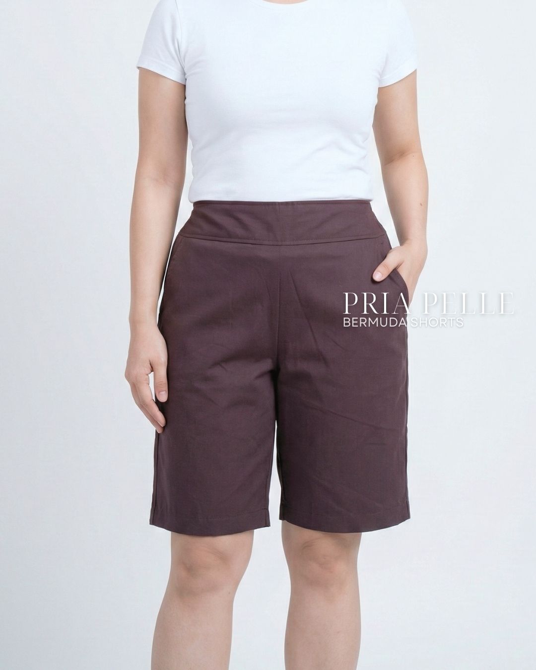 Pria Pelle Bermuda Shorts | Back garter - Cotton Blend Dark Plum | Non Stretch