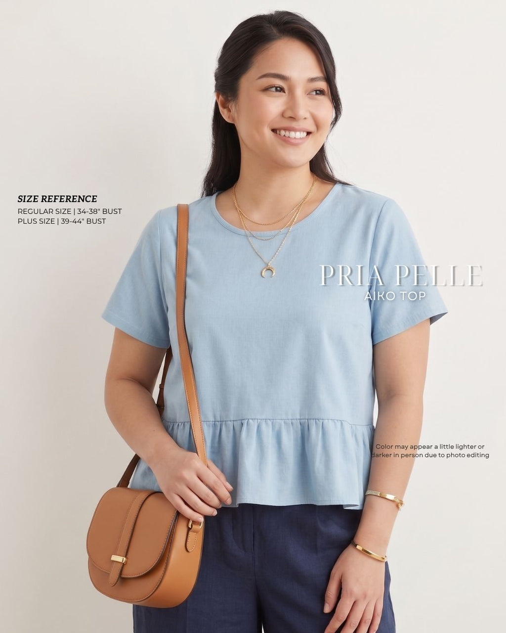 Pria Pelle Aiko Top - Denim Blend Light Blue with Stretch