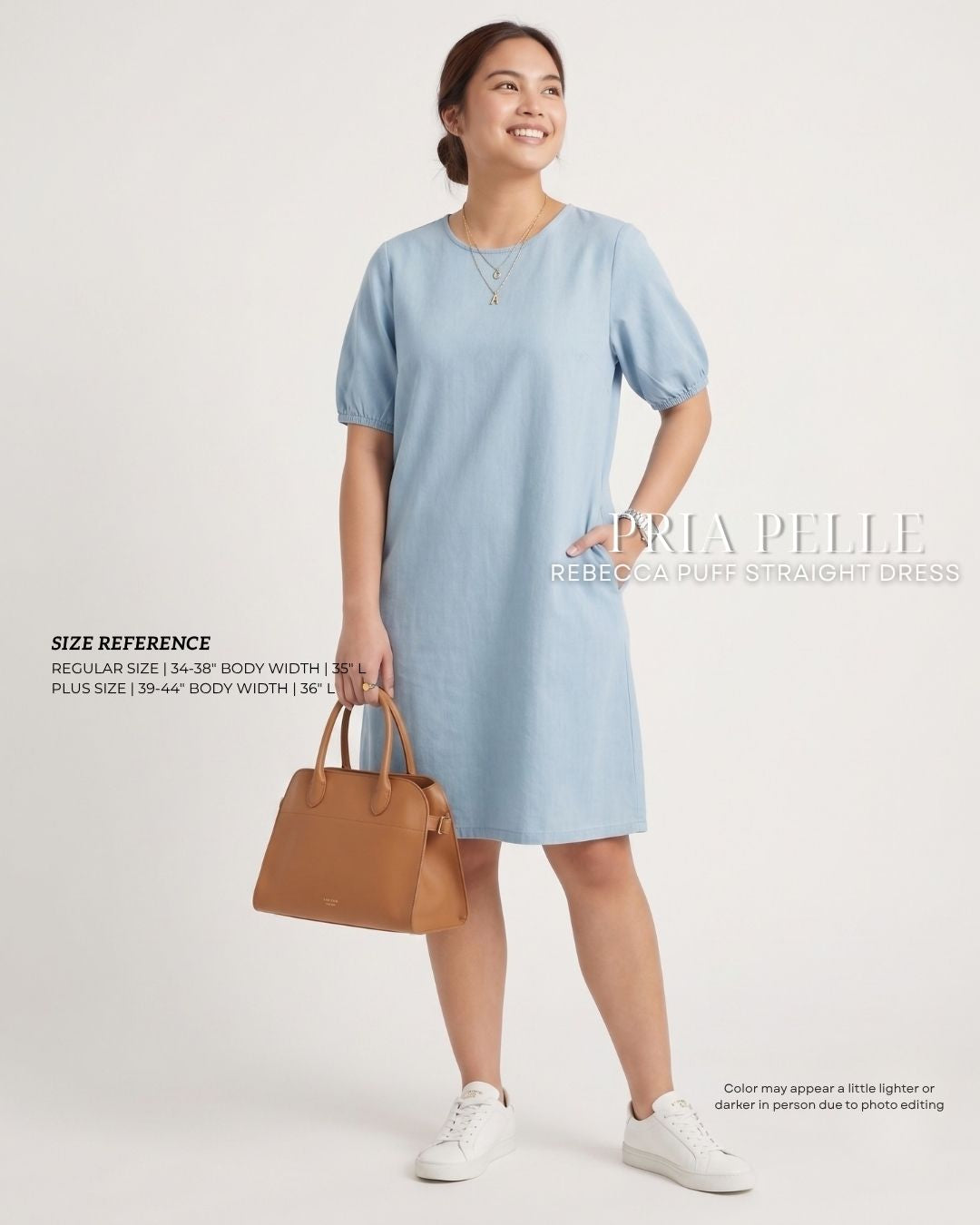 Pria Pelle Rebecca Puff Straight Dress | Denim Blend Light Blue with Stretch
