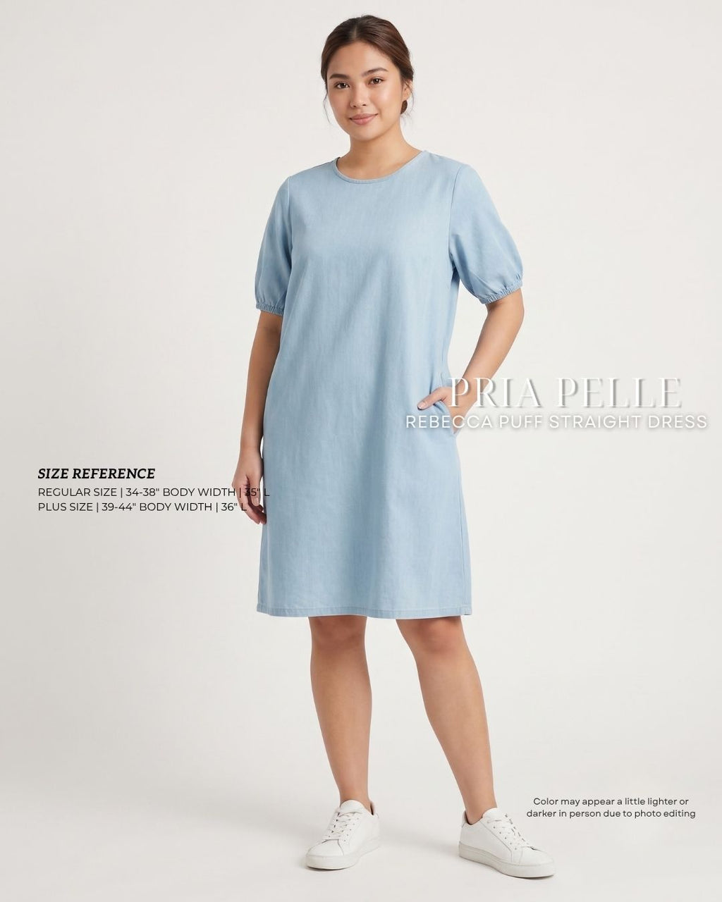 Pria Pelle Rebecca Puff Straight Dress | Denim Blend Light Blue with Stretch
