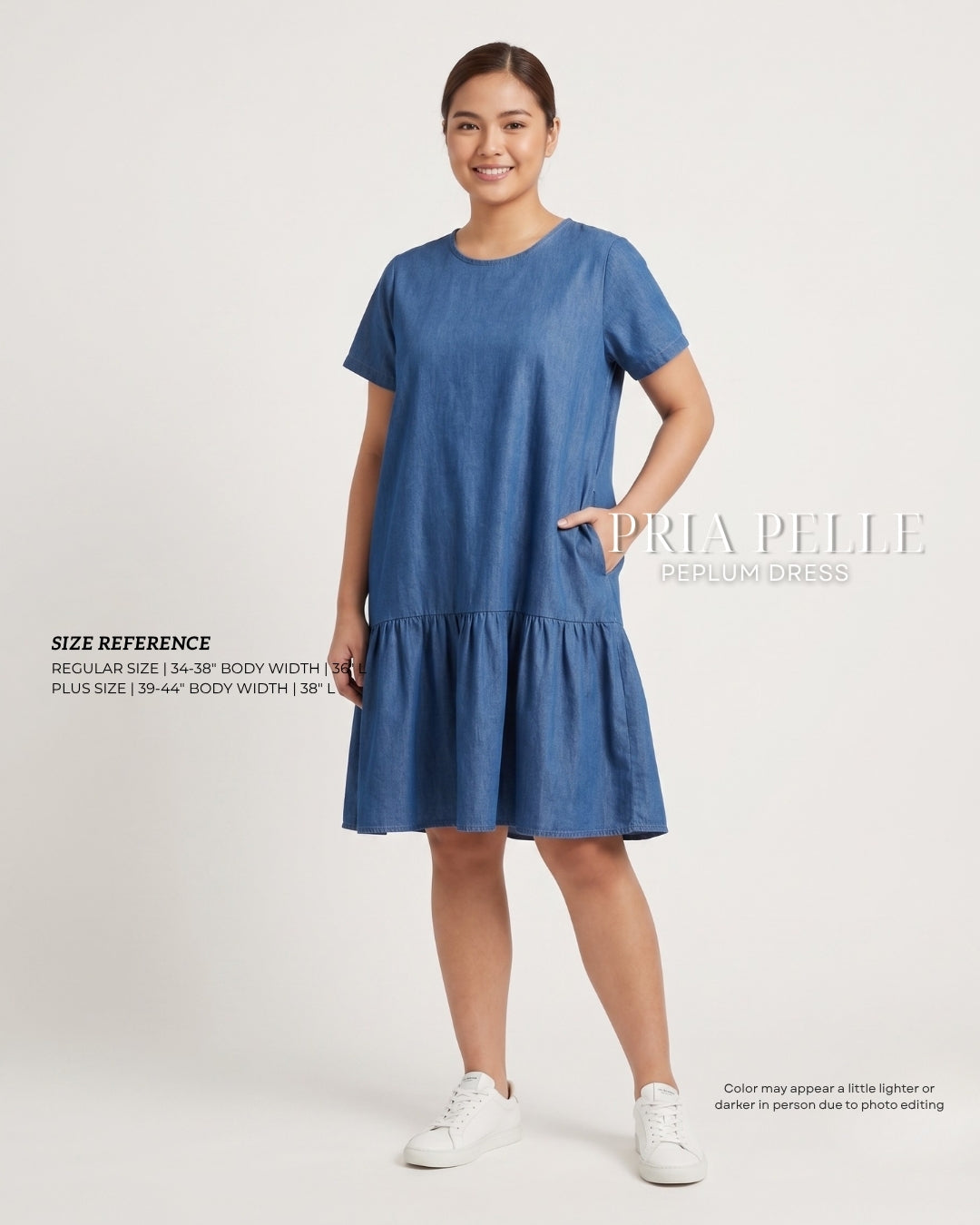 Pria Pelle Peplum Dress Version 1 | Soft Denim Blue - Non Stretch