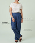 Pria Pelle Straight Loose Pleated Pants | Back Garter - Denim Blue - Non Stretch