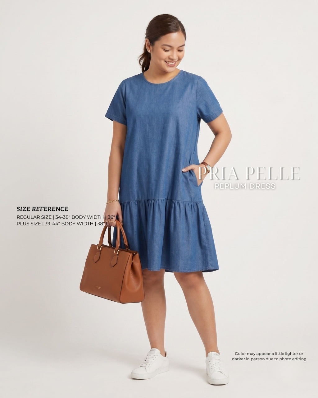 Pria Pelle Peplum Dress Version 1 | Soft Denim Blue - Non Stretch