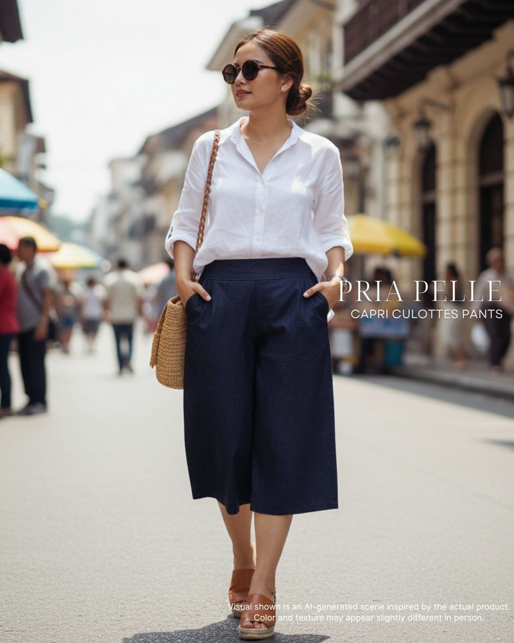 Pria Pelle Capri Culottes Pants | Back garter - Denim Charcoal