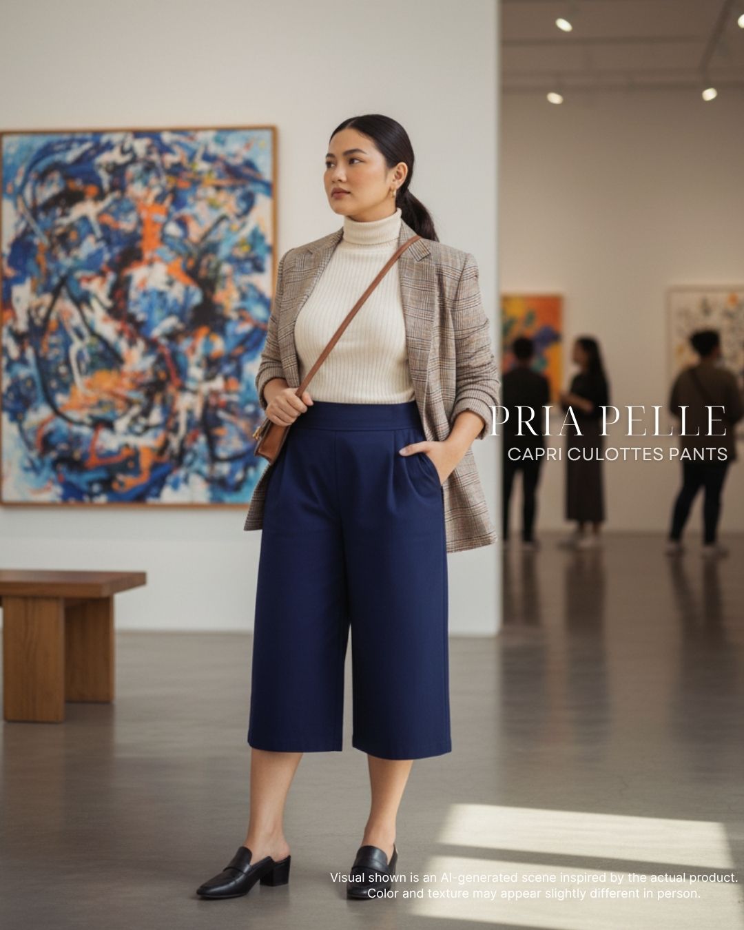 Pria Pelle Capri Culottes Pants | Back garter - Cotton Twill Midnight Blue