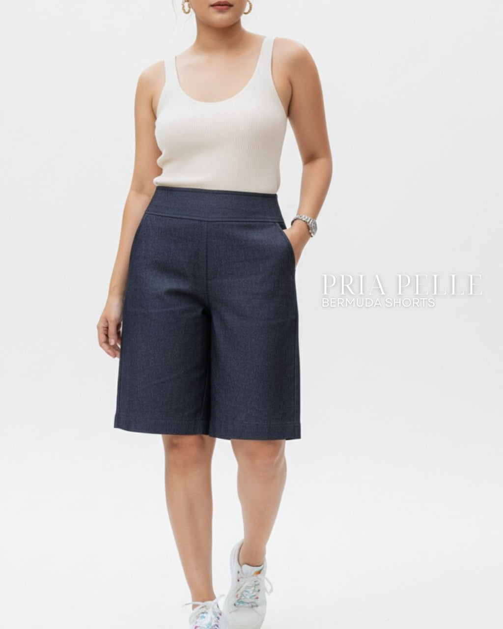 Pria Pelle Bermuda Shorts | Back garter - Denim Charcoal