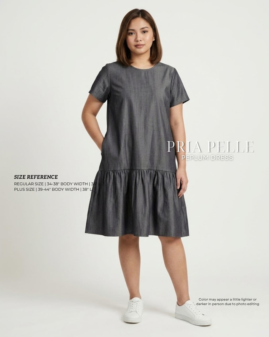 Pria Pelle Peplum Dress Version 1 | Denim Charcoal - Non Stretch