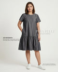 Pria Pelle Peplum Dress Version 1 | Denim Charcoal - Non Stretch