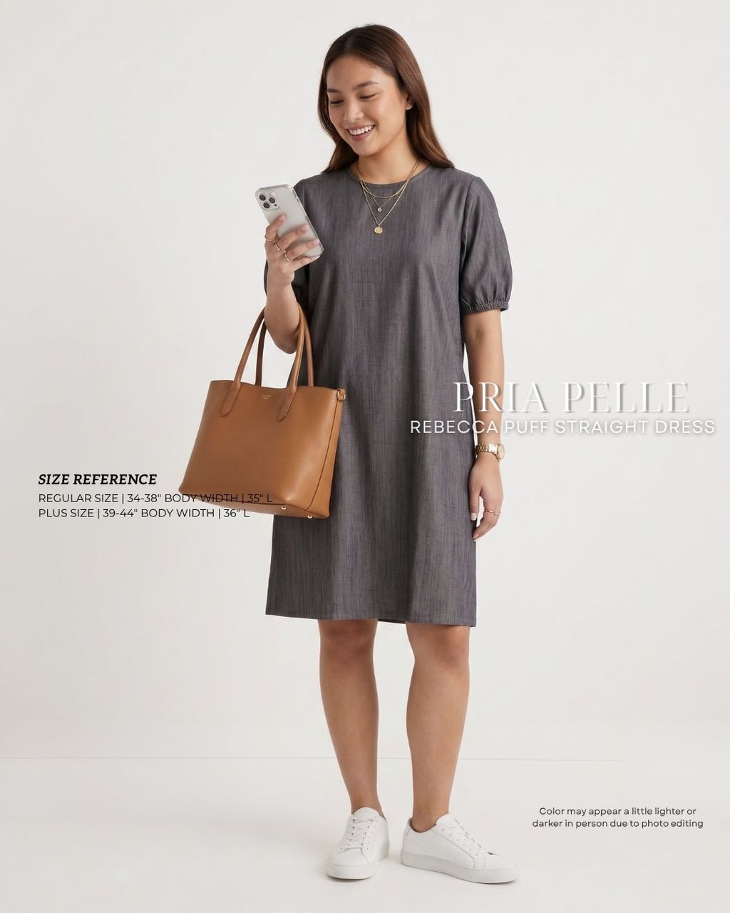 Pria Pelle Rebecca Puff Straight Dress | Denim Charcoal - Non Stretch