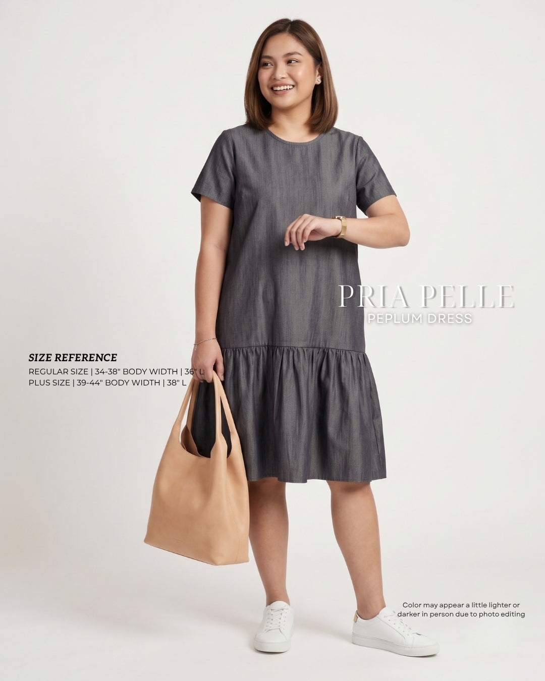 Pria Pelle Peplum Dress Version 1 | Denim Charcoal - Non Stretch