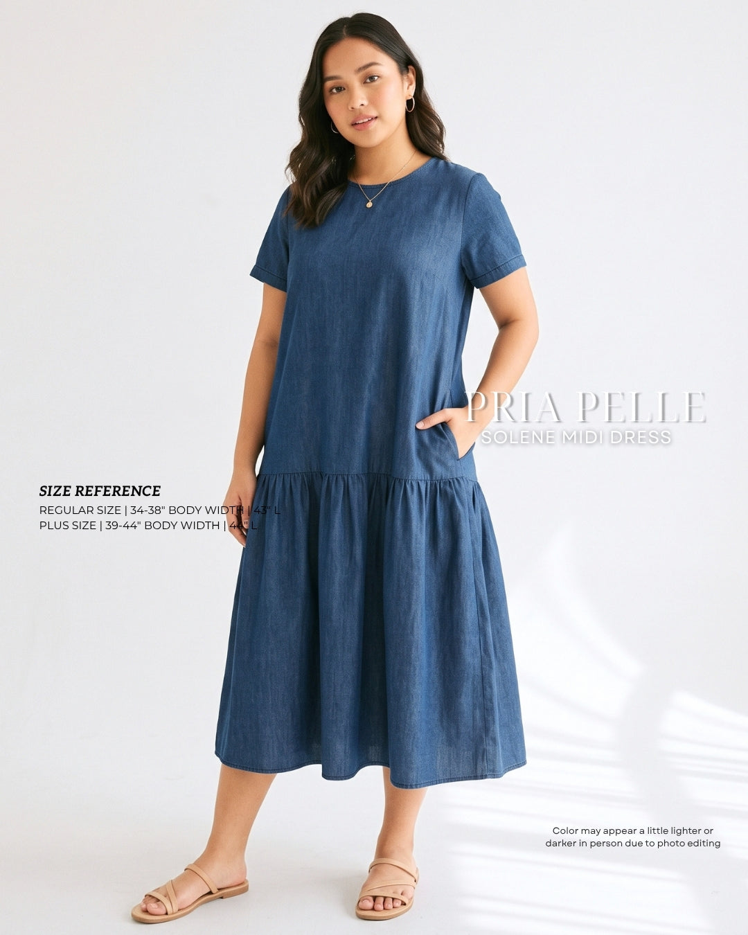 Pria Pelle Solene Short Sleeves Midi Dress - Chambray Denim | Non Stretch