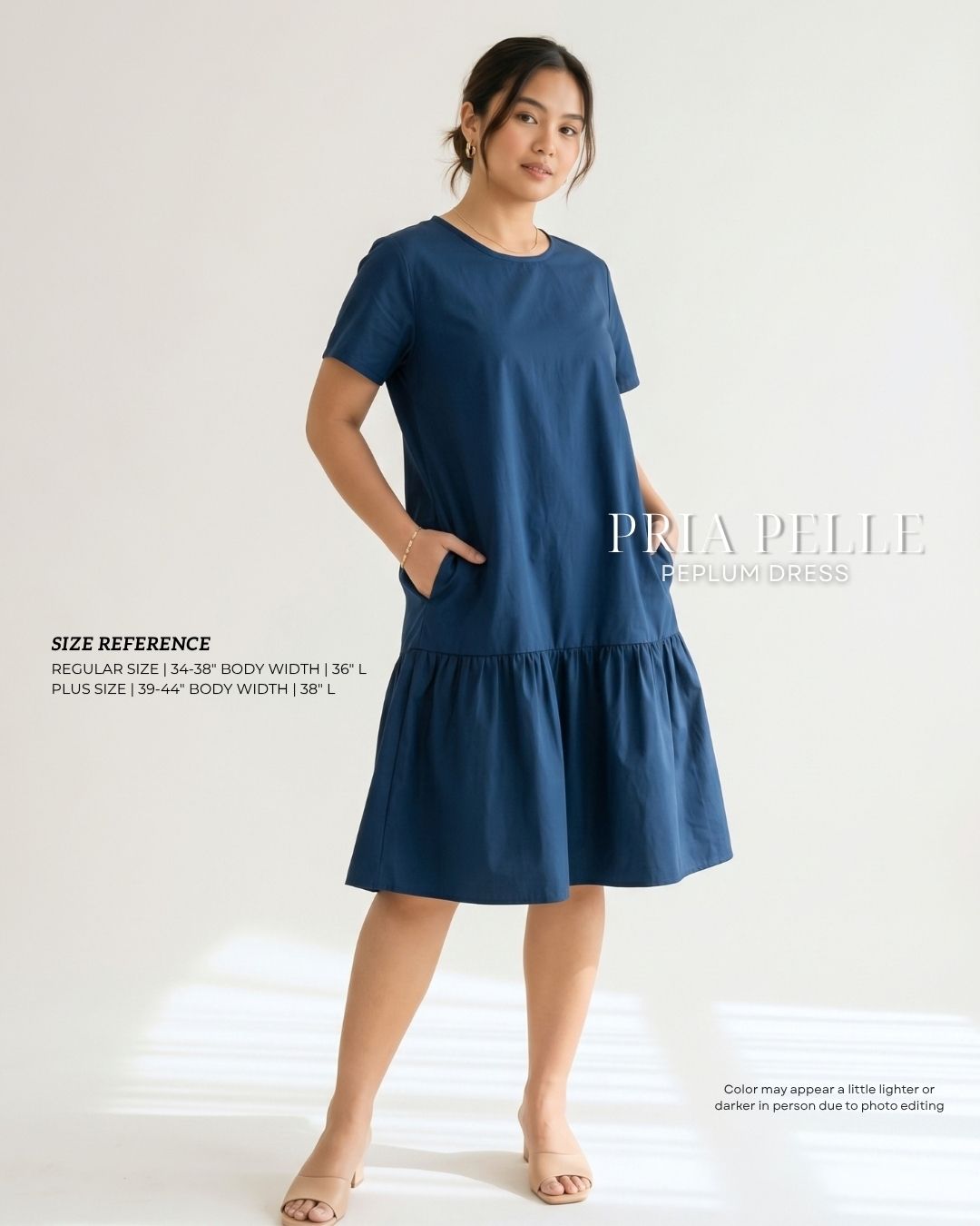 Pria Pelle Peplum Dress Version 1 | Cotton Blend Yale Blue - Non Stretch
