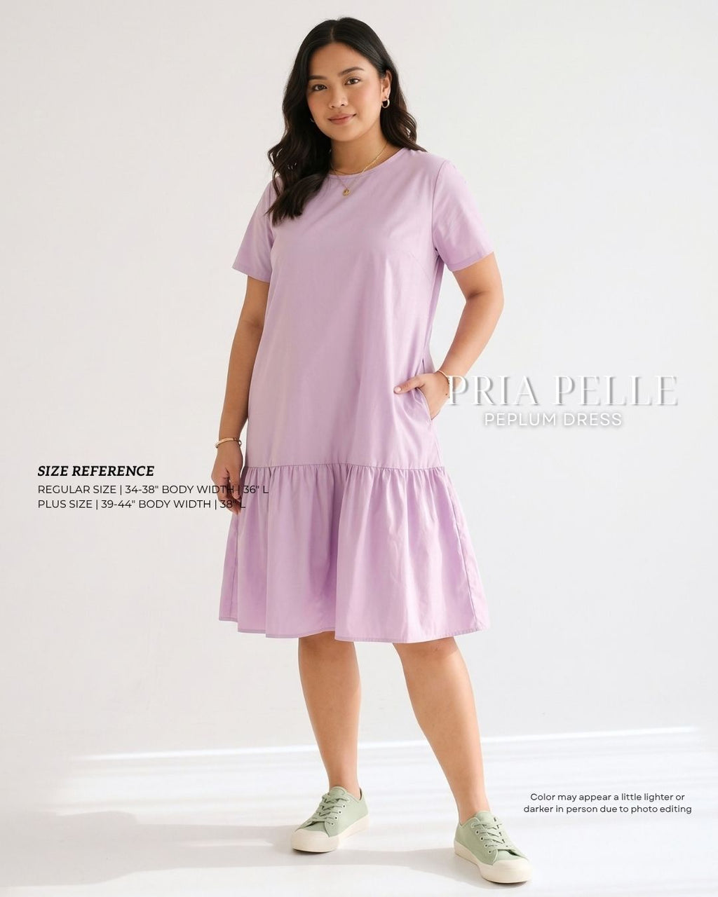 Pria Pelle Peplum Dress Version 1 | Cotton Blend Light Lilac with Stretch Allowance (Soft, Silky Texture)