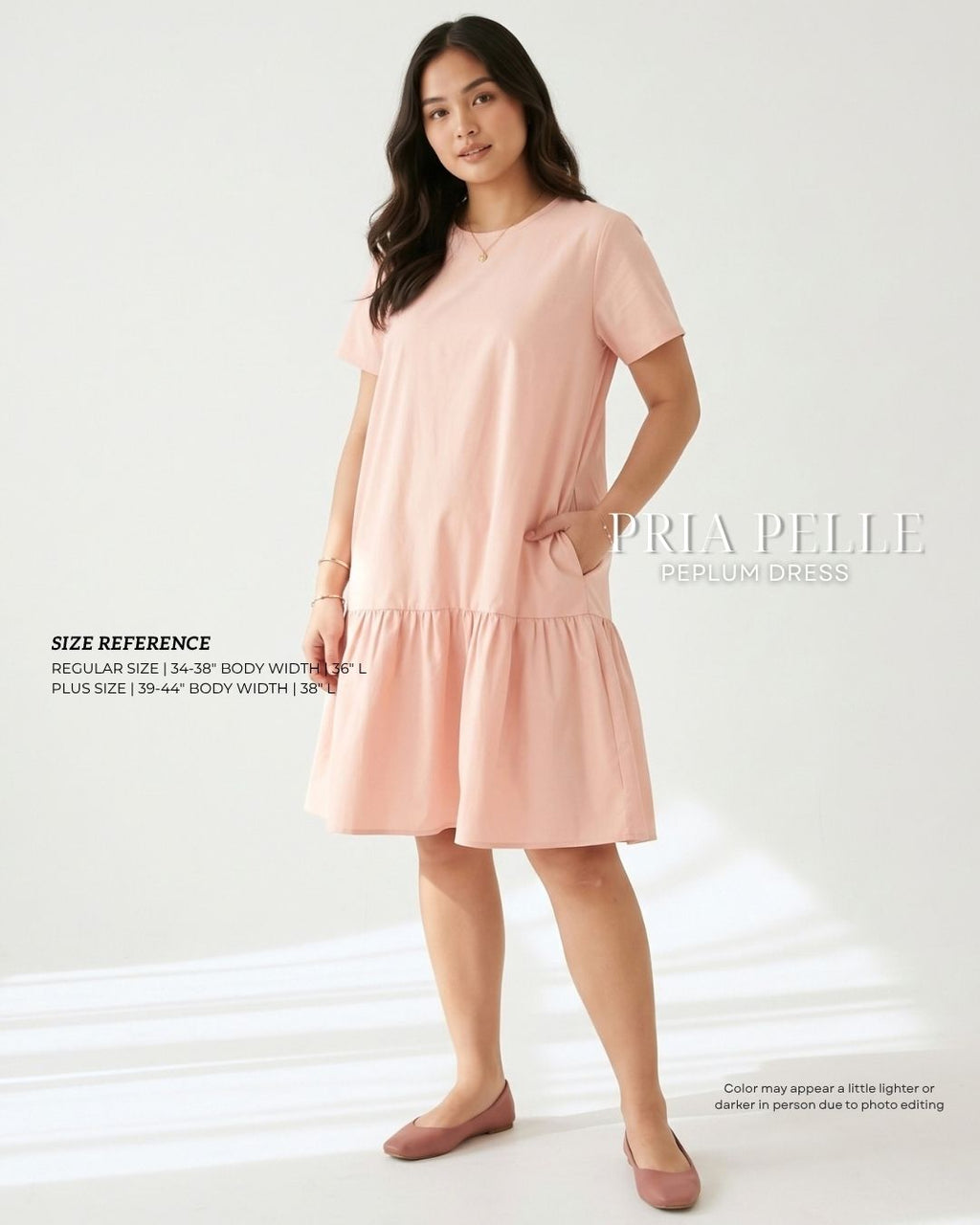 Pria Pelle Peplum Dress Version 1 | Cotton Blend Pink Peach with Stretch Allowance