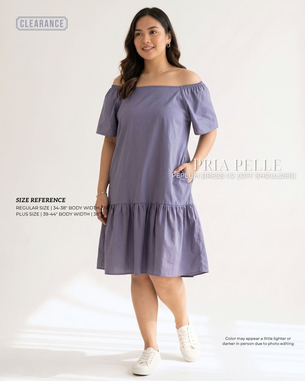 Pria Pelle Peplum Dress Off Shoulder | Linen Blend Blue Gray - Non Stretch