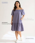 Pria Pelle Peplum Dress Off Shoulder | Linen Blend Blue Gray - Non Stretch