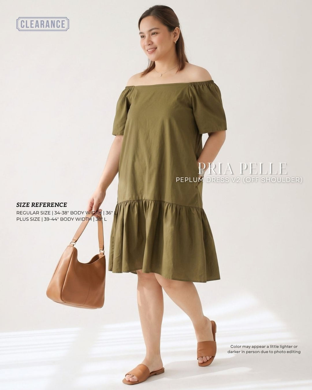 Pria Pelle Peplum Dress Off Shoulder | Linen Blend Army Green - Non Stretch