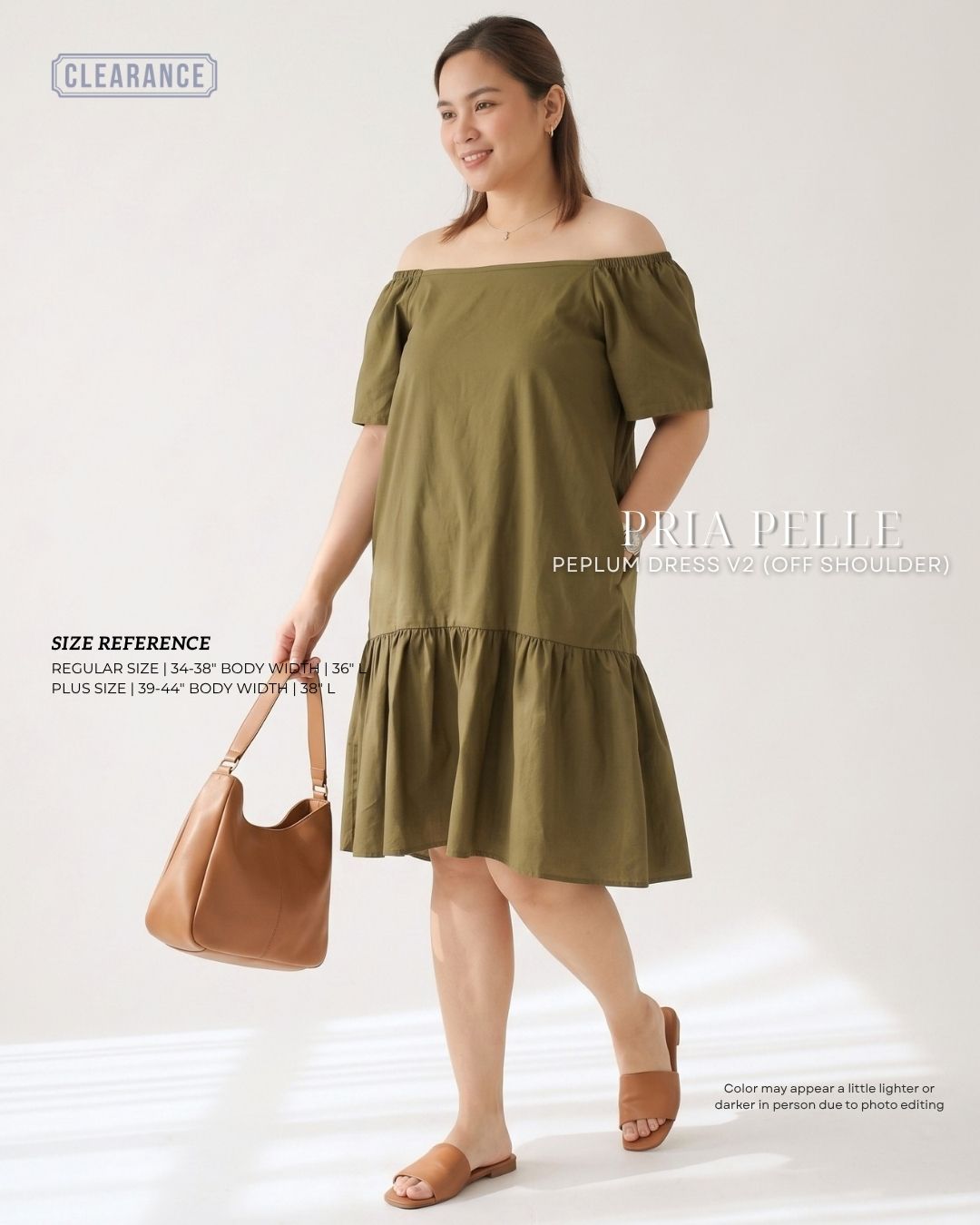 Pria Pelle Peplum Dress Off Shoulder | Linen Blend Army Green - Non Stretch