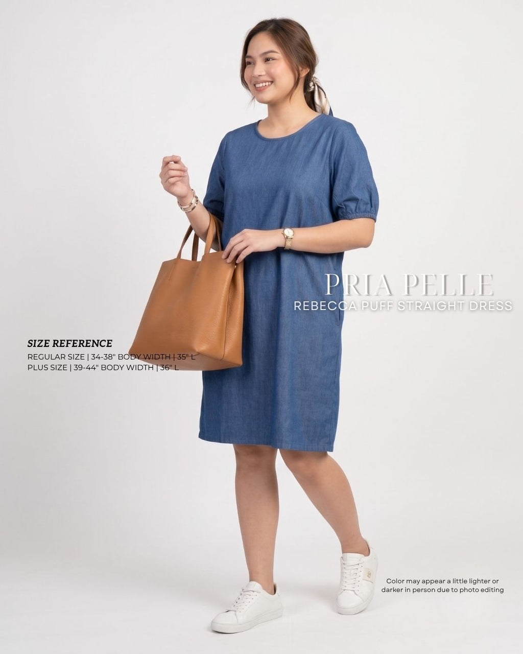 Pria Pelle Rebecca Puff Straight Dress | Soft Denim Blue - Non Stretch